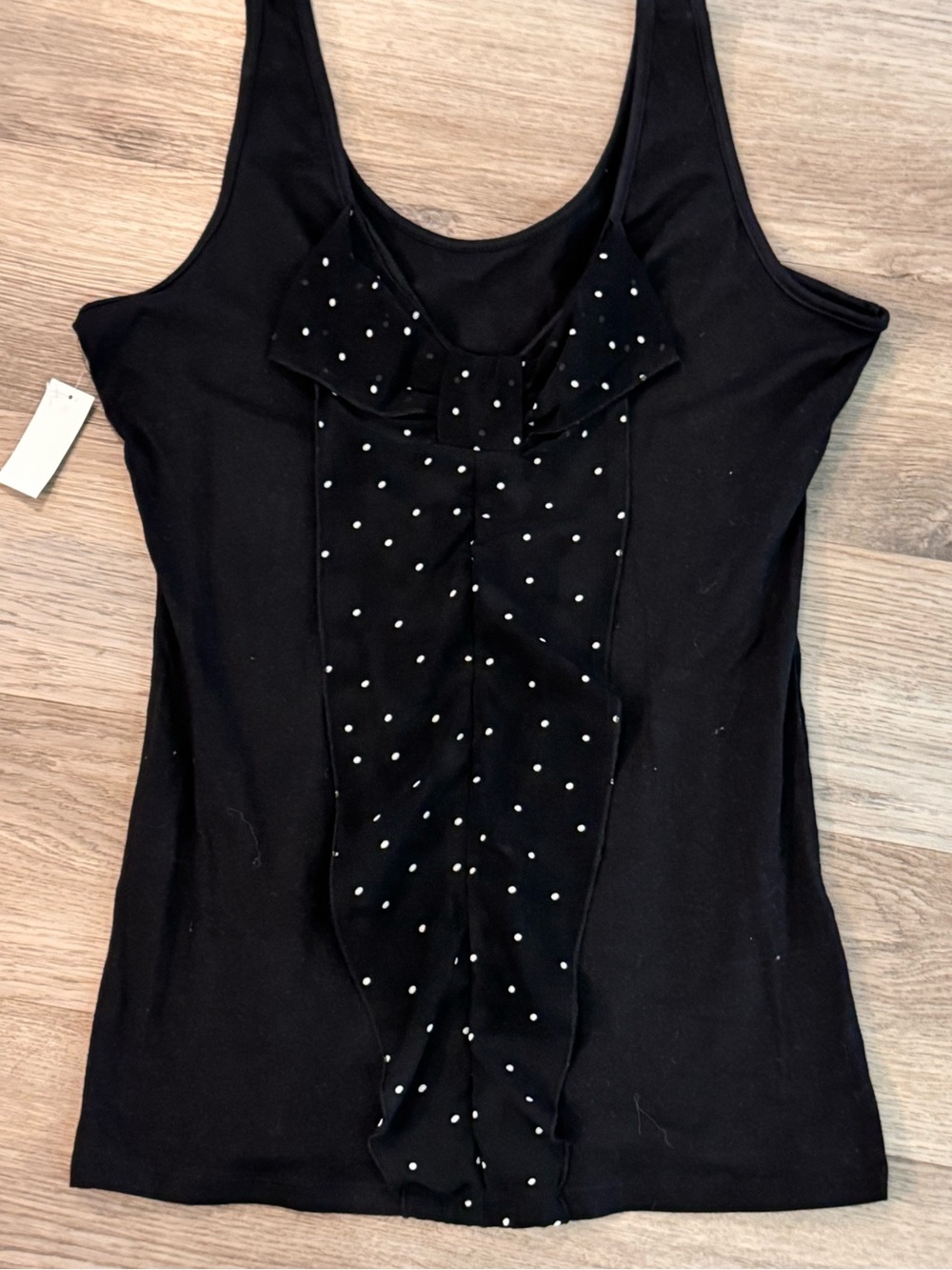 NWT Y2K Sleeveless Black Tank Polka Dot Bow Ruffle Tux Style Top size L